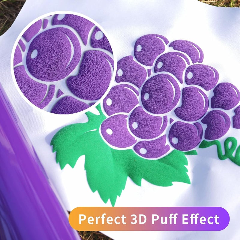 HTVJOYDO 6Pcs Puff Vinyl Heat Transfer, 12x10Inch Purple 3D Puff HTV, DIY Iron-on Vinyl for T-Shirts, Easy to Cut and Weed, Compatible with Cricut or Cameo (6 Purple Puff) - Image 2